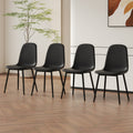 Modern Minimalist Black Dining Chair Set Four Chairs Per Box, Stable And Comfortable.Modern Mid Century Style Upholstered Side Chairs,Spoon Shaped Chairs With Black Metal Legs. Black Metal,Pu