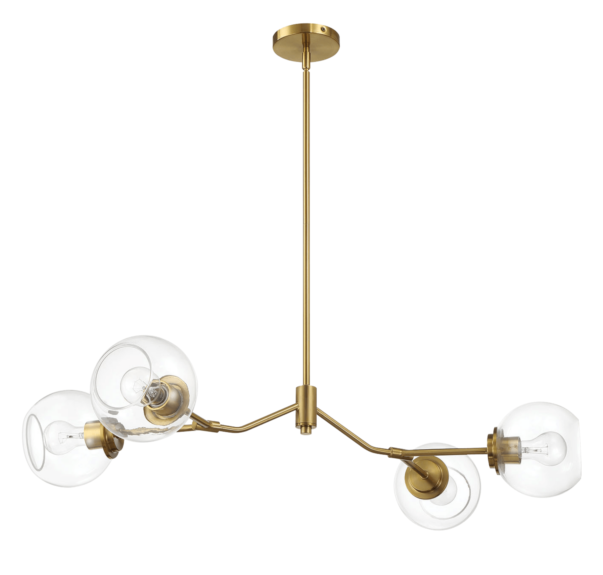 Jewel Four Lights Modern Farmhouse Chandelier Ceiling Hanging Light Fixture For Kitchen Island Dining Room 36"L 20"W 7.25"H With Clear Glass Clear,Gold Brass,Glass