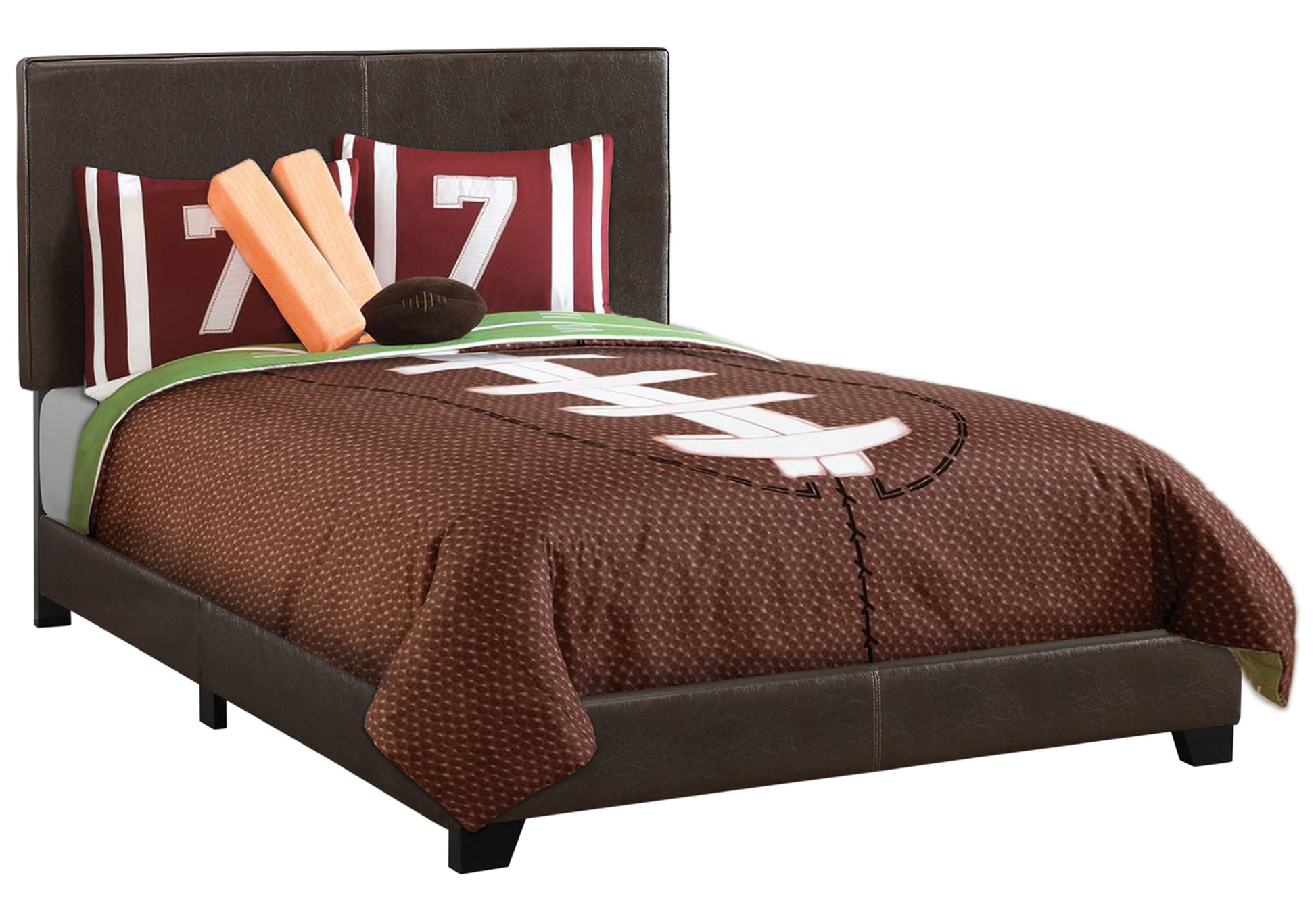 Bed, Full Size, Bedroom, Upholstered, Brown Leather Look, Transitional Brown Foam Faux Leather