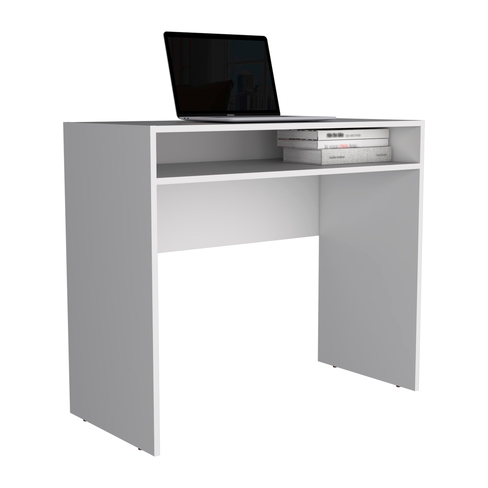 Stella 35" Wide Writing Desk With Shelf White Computer Desk Office Modern Freestanding Rectangular Computer Tables Rectangular Particle Board