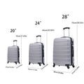 Luggage Universal Wheel Hard Shell Lightweight Password Lock Family Set Silver Gray, 3 Piece Set 20 Inches 24 Inches 28 Inches Silver Grey Abs