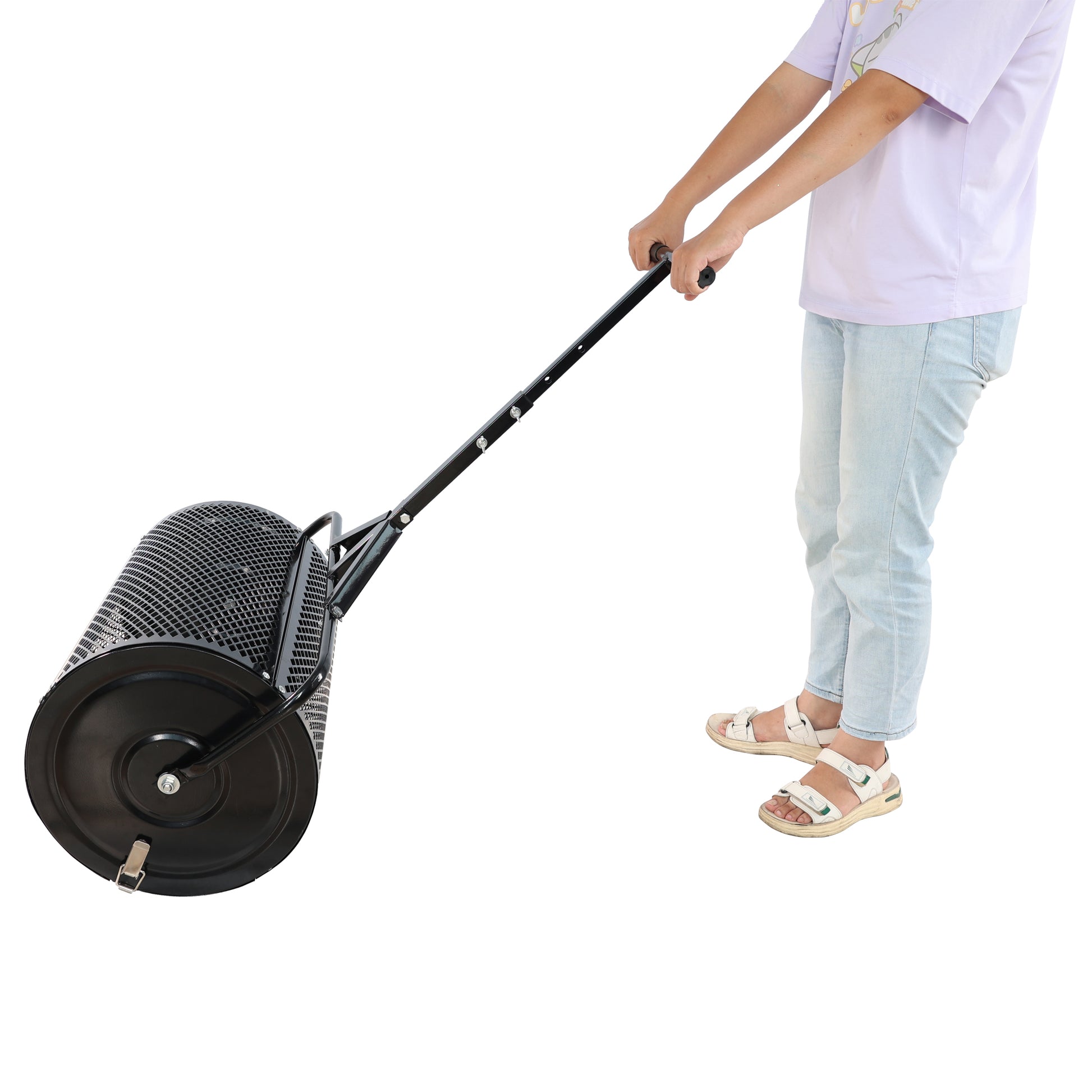 Compost Spreader Peat Moss Spreader With Upgrade T Shaped Handle For Planting Seeding Durable Lightweight Metal Mesh Spreader For Lawn Garden Care Manure Spreaders Black Black Iron