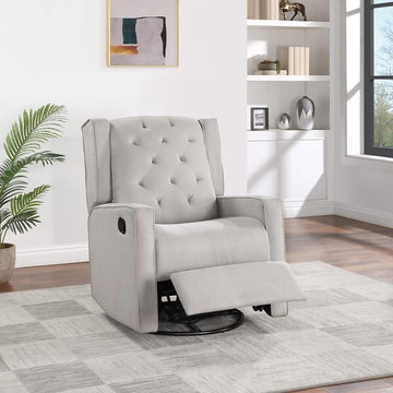 Contemporary Light Gray Color Polyfiber Swivel Recliner Chair 1Pc Manual Motion Wing Back Tufted Cushion Living Room Furniture Glider Chair Light Grey Polyester Manual Handle Primary Living Space Tufted Back Contemporary,Modern,Transitional Foam Solid