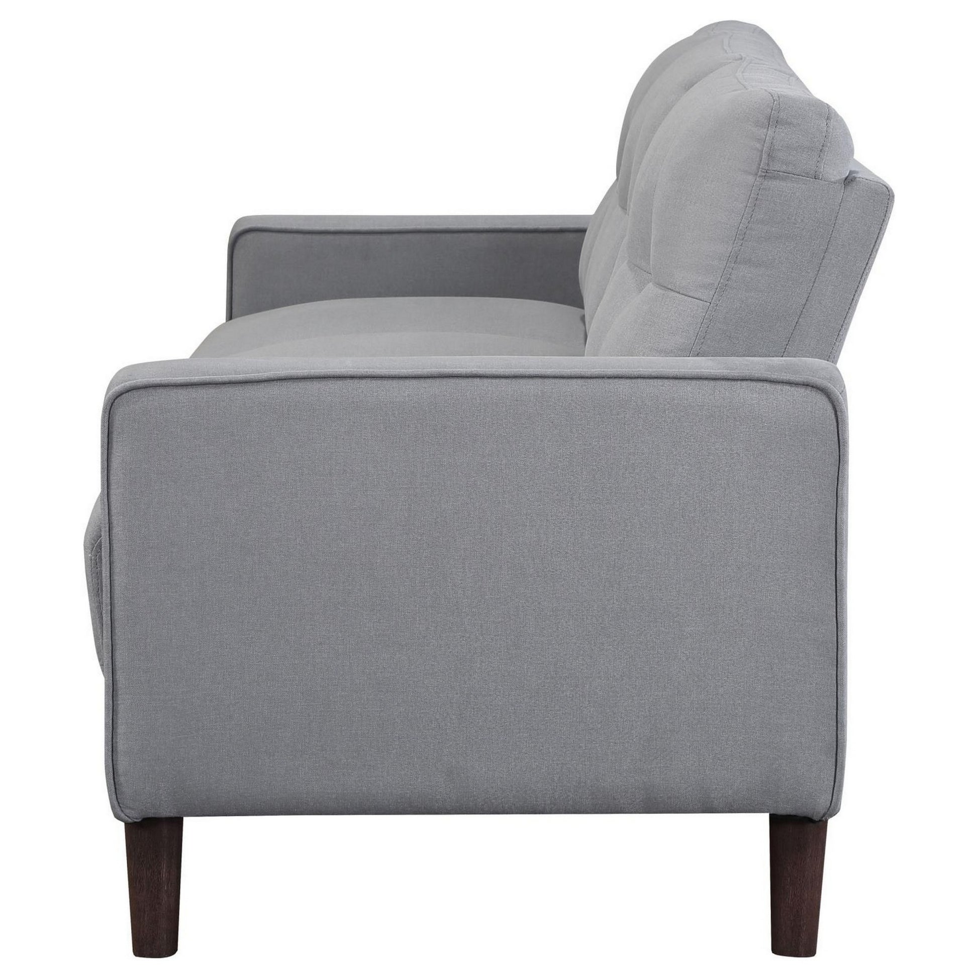 Bow 77 Inch Sofa, Grid Tufted Back, Track Arms, Self Welt Trim, Gray Grey Black Plywood 3 Seat