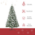 Homcom 6Ft Unlit Snow Dusted Full Fir Artificial Christmas Tree With Realistic Branches, 61 Pine Cones And 800 Tips Green Pvc