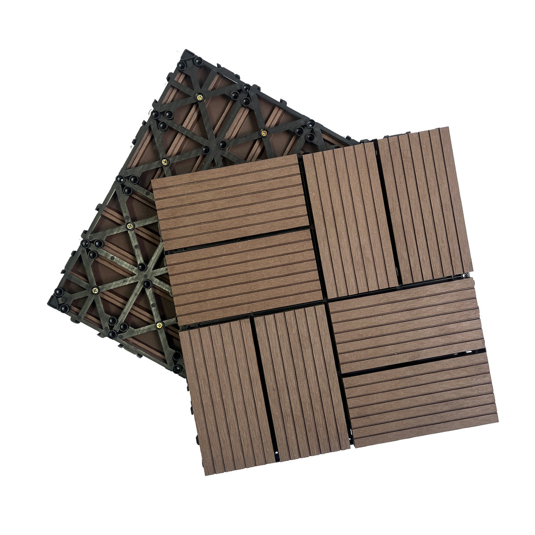 Wood Plastic Composite Deck Tiles Set Of 20Pcs, Composite Decking Resist Rust, Water, Weather, Indoor&Outdoor, Diy Interlocking Decking Tiles, Floor Tile,Durable, 12X12In Light Coffee Light Coffee Modern Plastic Wood Plastic