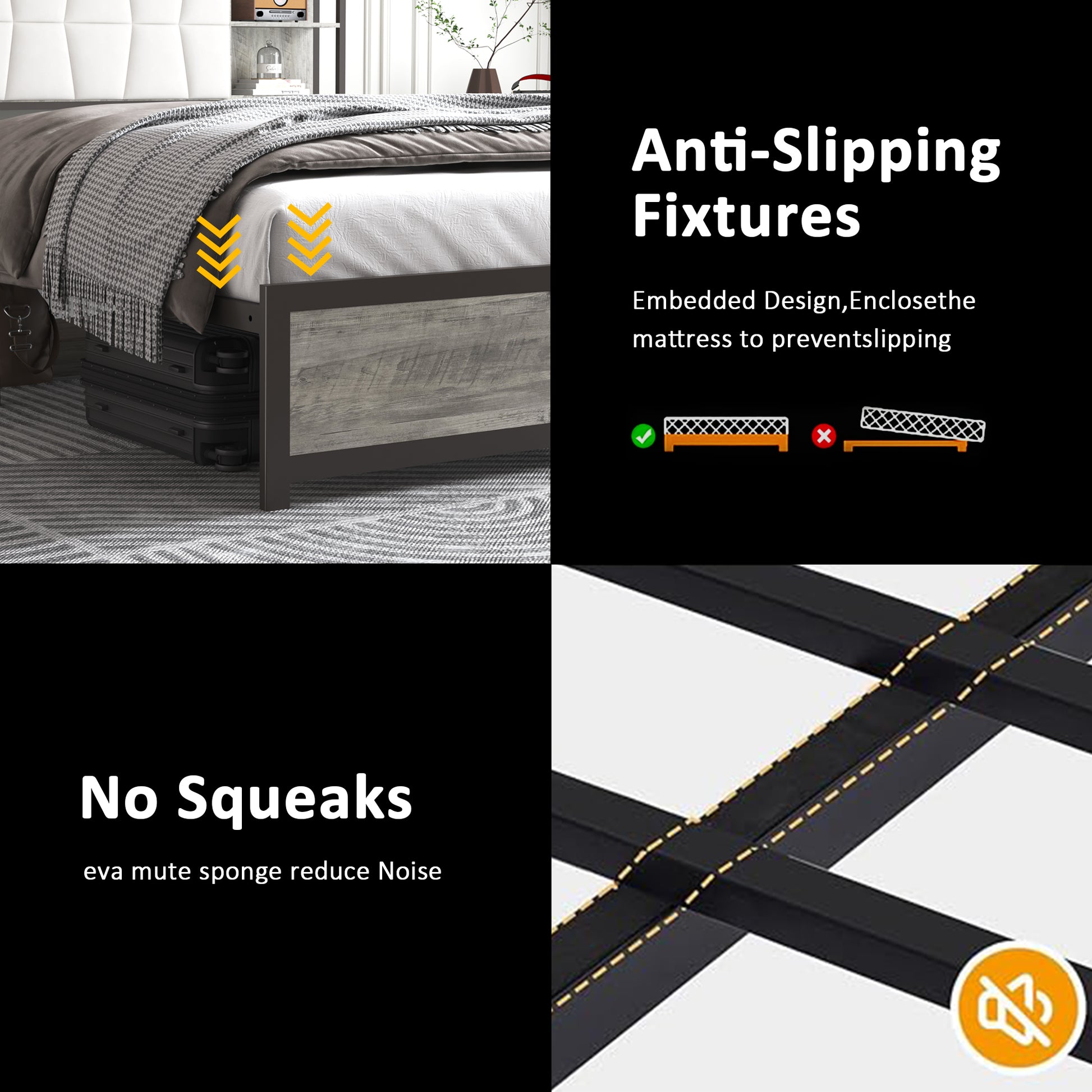 King Size Bed Frame With Led Light & Power Outlet, Platform Bed With Upholstered Headboard And Storage, Sturdy Metal Slats Support, No Box Spring Needed, Easy Assembly, Noise Free Box Spring Not Required King Dark Oak Metal Bedroom Modern Bed Frame Mdf