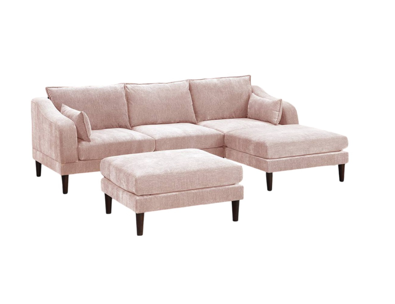 Contemporary 5Pcs Modular Sectional Set One Arm Chairs Armless Chair Ottomans L Shaped Sectional Blush Pink Morgan Fabric Pink Primary Living Space Cushion Back Classic,Contemporary,Modern Modular