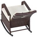 Outsunny Wicker Outdoor Rocking Chair, Patio Recliner With Adjustment Backrest, Pe Rattan Lounge Chair With Adjustable Footrest And Cushions For Garden, Backyard, Porch, Beige Brown Steel