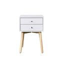 Side Table,Bedside Table With 2 Drawers And Rubber Wood Legs, Mid Century Modern Storage Cabinet For Bedroom Living Room, White White Mdf