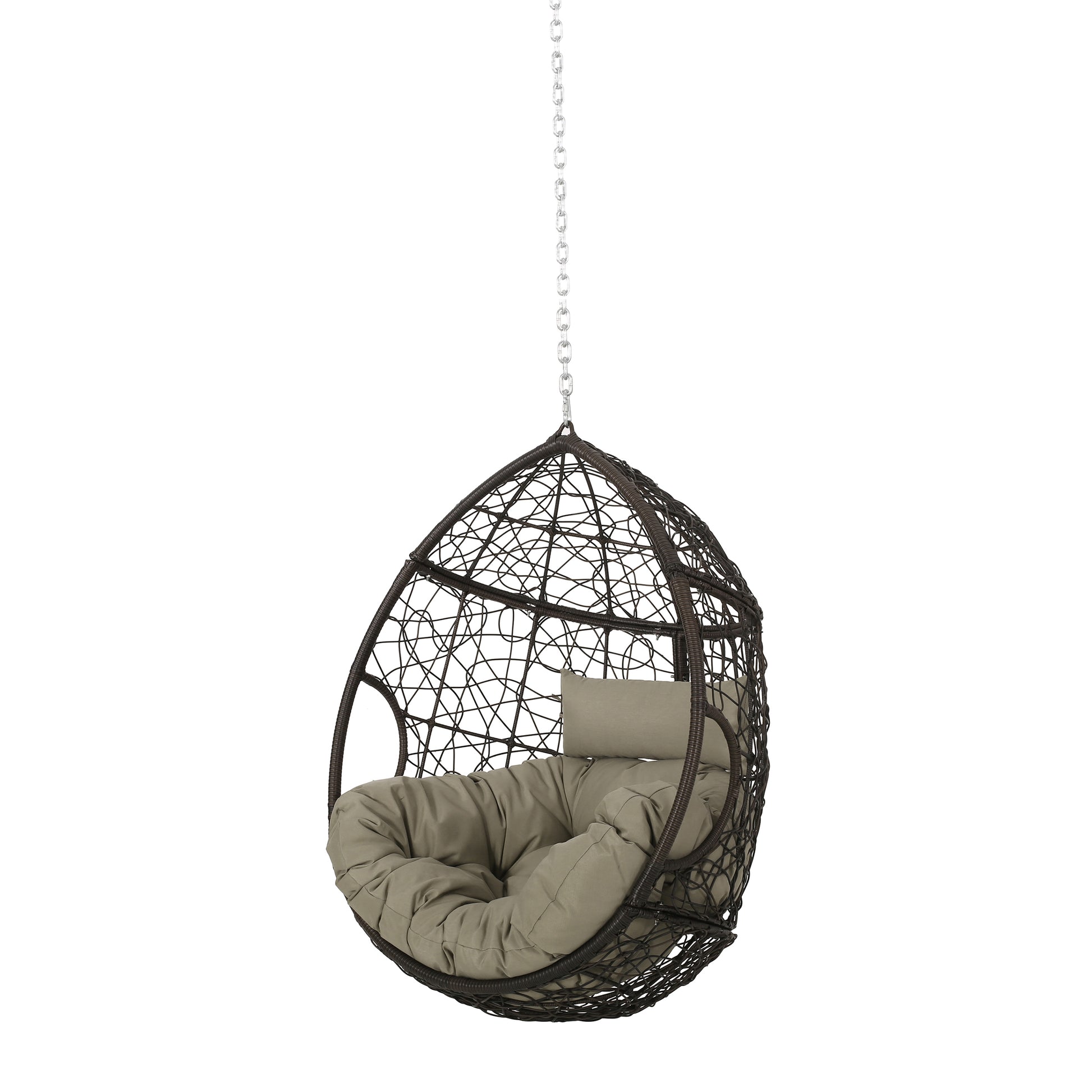 Castaic Hanging Chair With 8Ft Chain Khaki Brown Pe Rattan Iron