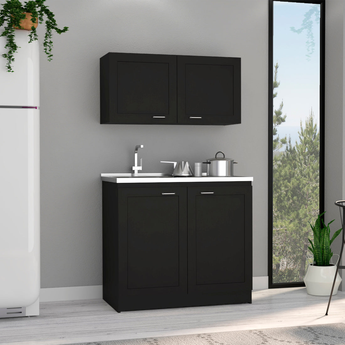 Zurich Cabinet Set, Two Shelves Black Black Particle Board