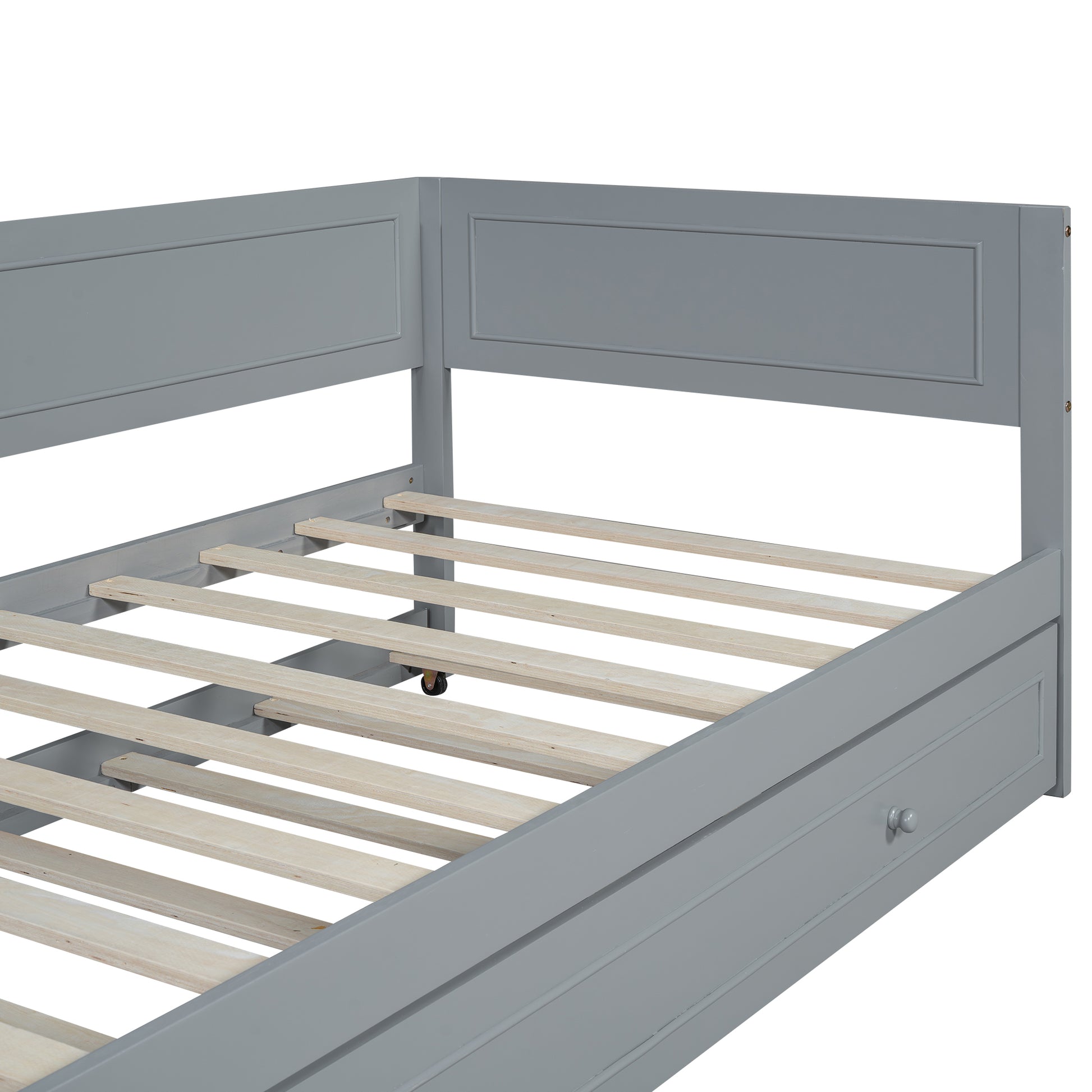 Twin Size Wood Daybed With Trundle And Guardrail, Gray Box Spring Not Required Gray Wood Solid Wood Mdf