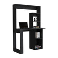 Writing Computer Desk With Storage Shelves And Hutch, Black Black Particle Board Particle Board