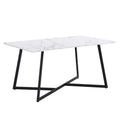Modern Faux Marble 6 Piece Dining Table Set,60Inch Metal Kitchen Table Set With Upholstered Dining Chairs And Bench, Black Metal Dining Room Bench Seating Rectangular Dining Table With Chair And Bench Metal Wood Black Seats 6 60 Inches Farmhouse Trestle