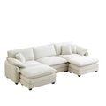 Oversized Modular Cushioned Sofa With Conversible Ottoman, 3 Seater Sofa With 2 Footstools, U Shape Sofa In Beige Corduroy Fabric Beige Corduroy 3 Seat