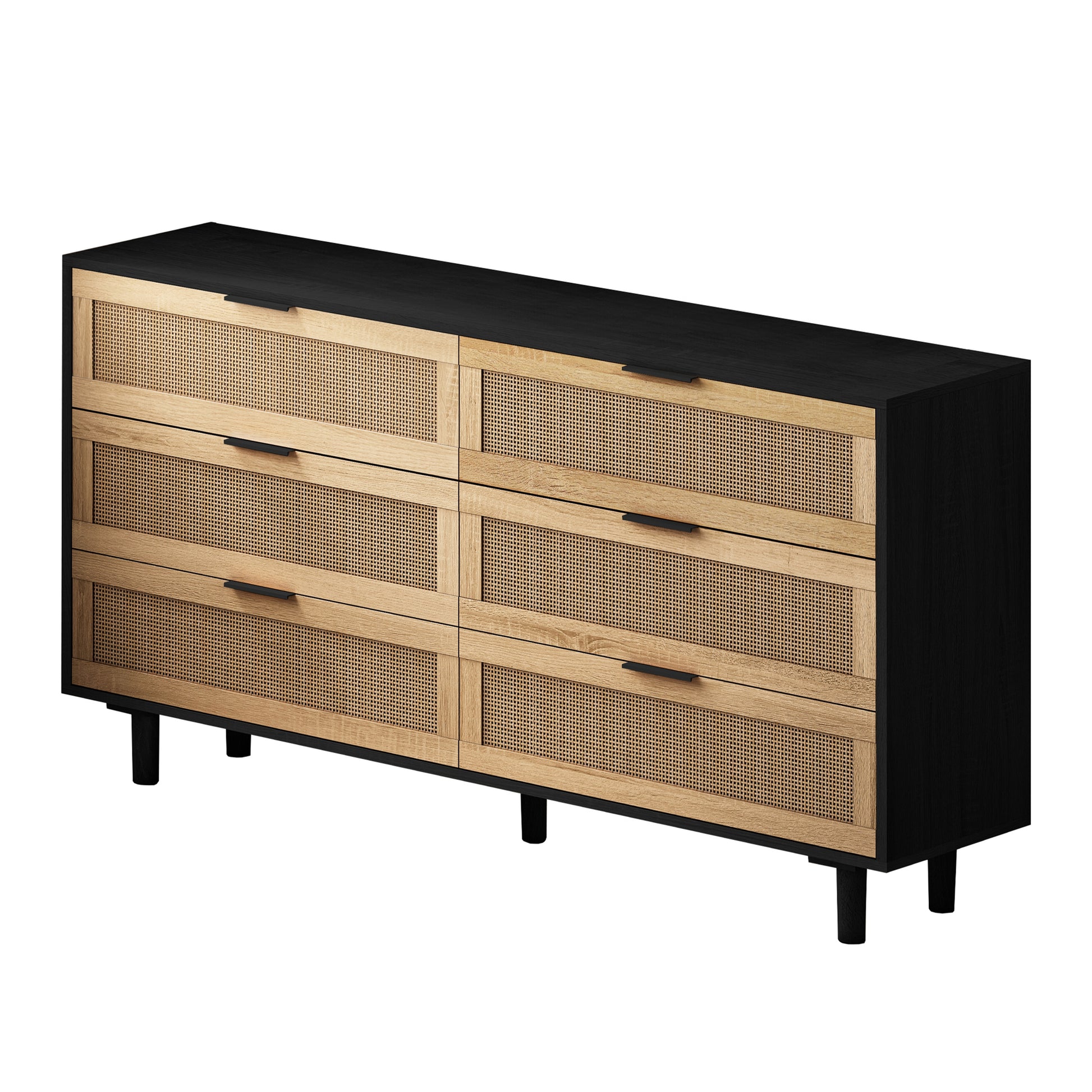 51.18"6 Drawers Rattan Storage Cabinet Rattan Drawer,For Bedroom,Living Room,Black Same Sku:W757112779 Black Mdf