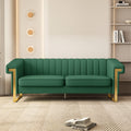 Fx P81Pu Gr Sofa Modern Green Pu Sofa With Gold Accents Sleek Channel Tufted Upholstery, 3 Seat Couch For Living Room And Office Decor Temu Suitable Retro Green Pu 2 Seat