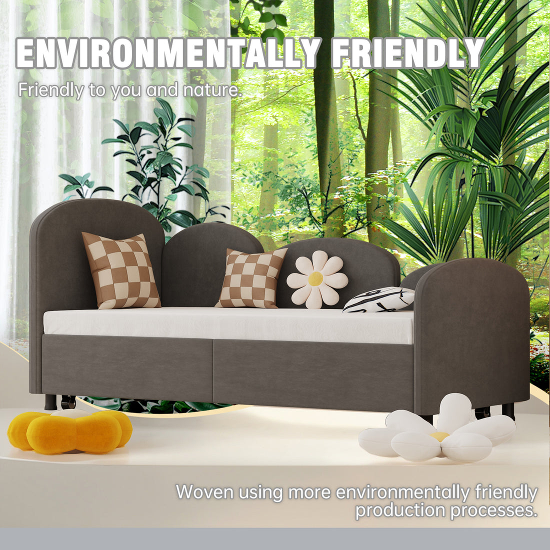 Twin Size Twin Size Bed Frames With An Another Bed Frame, Velvet Upholstered Daybed, Modern Sofa Bed Daybed Frame For Bedroom Living Room, Suitable For Living Room, Kids Room, Bedroom Ddry Gray Dark