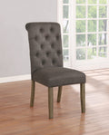 Set Of 2 Fabric Upholstered Dining Chairs, Grey And Rustic Brown Solid Grey Dining Room Dining Chairs Set Of 2 Fabric,Solid Wood
