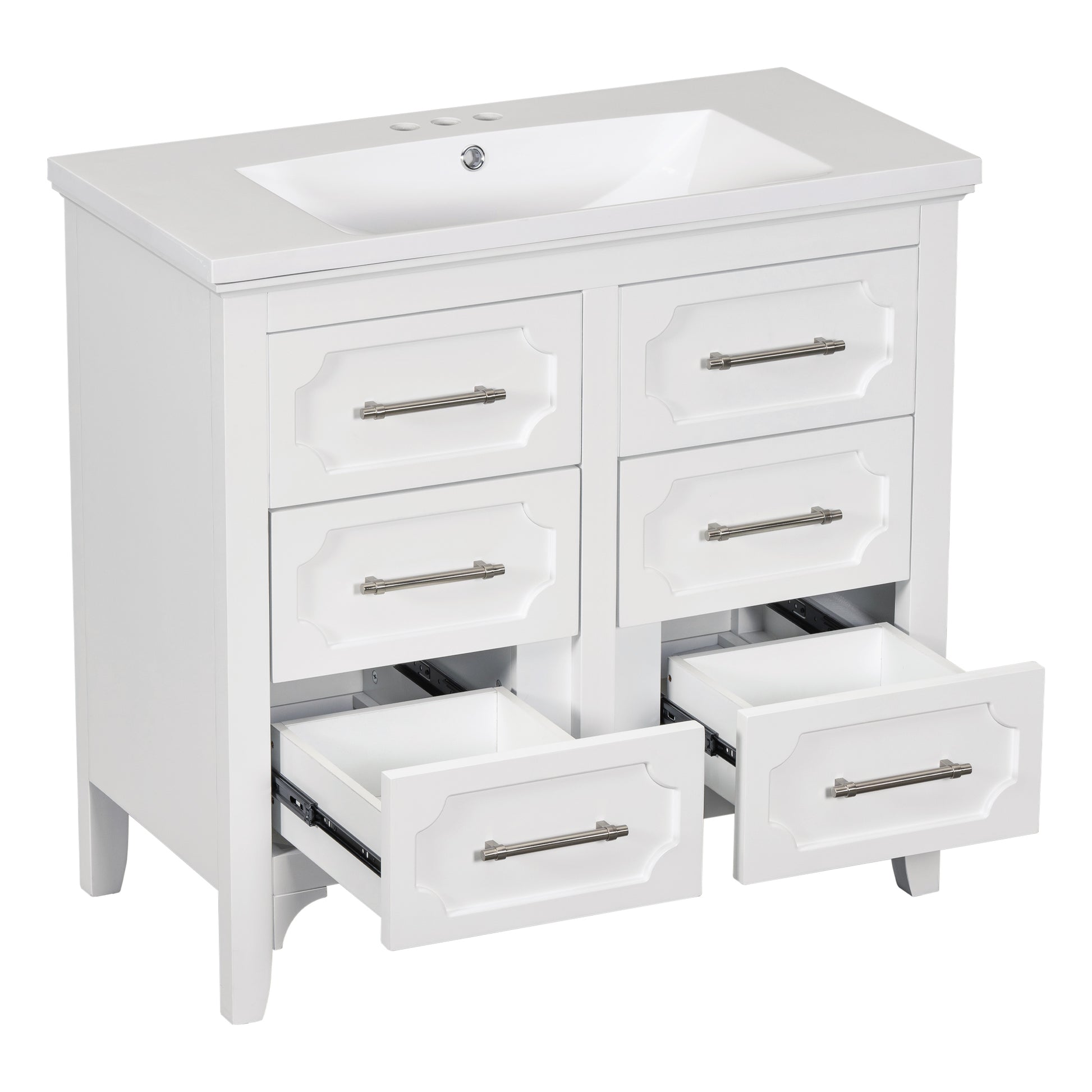 36'' Bathroom Vanity With Resin Sink Combo, Free Standing Single Vanity Set With Four Drawers, Solid Wood Frame Bathroom Storage Cabinet 4 White Bathroom Solid Wood Mdf Resin Painted