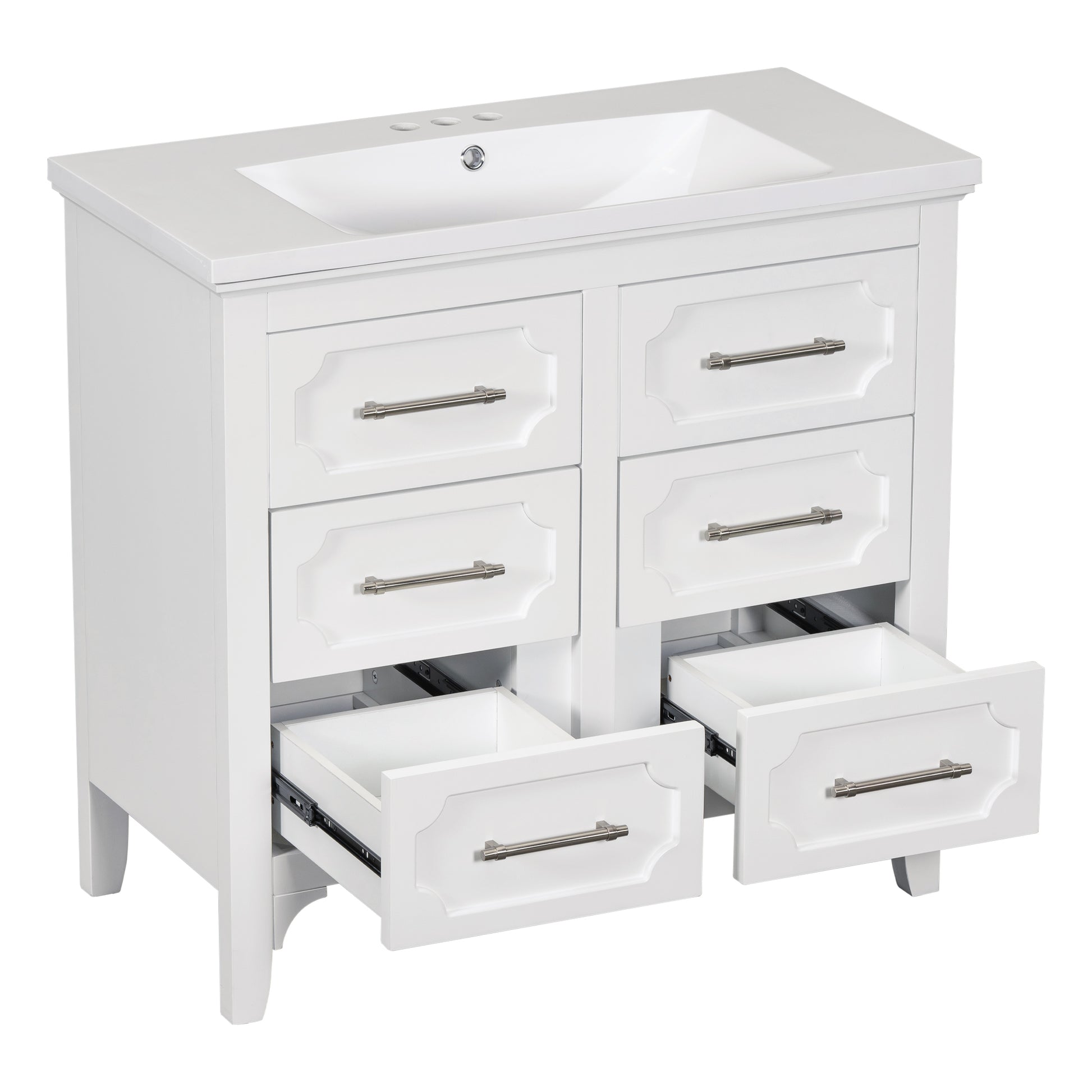 36'' Bathroom Vanity With Resin Sink Combo, Free Standing Single Vanity Set With Four Drawers, Solid Wood Frame Bathroom Storage Cabinet Same As Sw000128Aak White Bathroom Modern Solid Wood Mdf