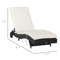 Outsunny Wicker Chaise Lounge Pool Chair, Outdoor Pe Rattan Cushioned Patio Sun Lounger W 5 Level Adjustable Backrest & Wheels For Easy Movement, Cream White Cream White Rattan
