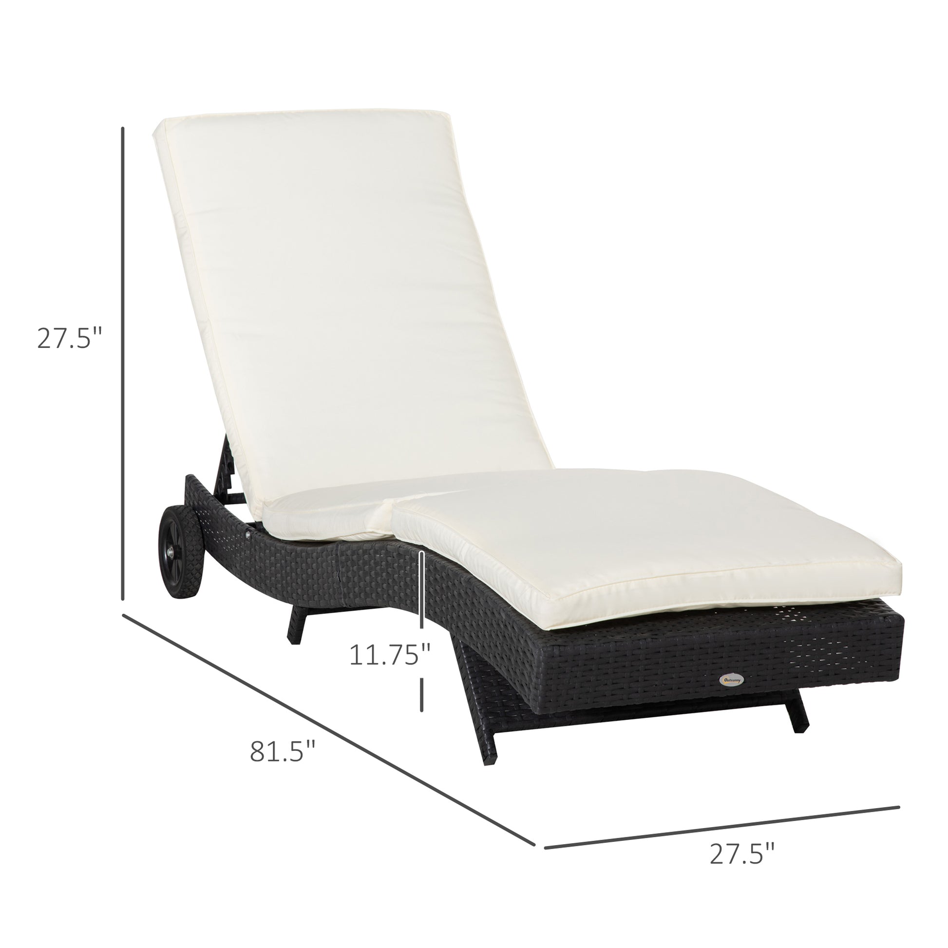 Outsunny Wicker Chaise Lounge Pool Chair, Outdoor Pe Rattan Cushioned Patio Sun Lounger W 5 Level Adjustable Backrest & Wheels For Easy Movement, Cream White Cream White Rattan