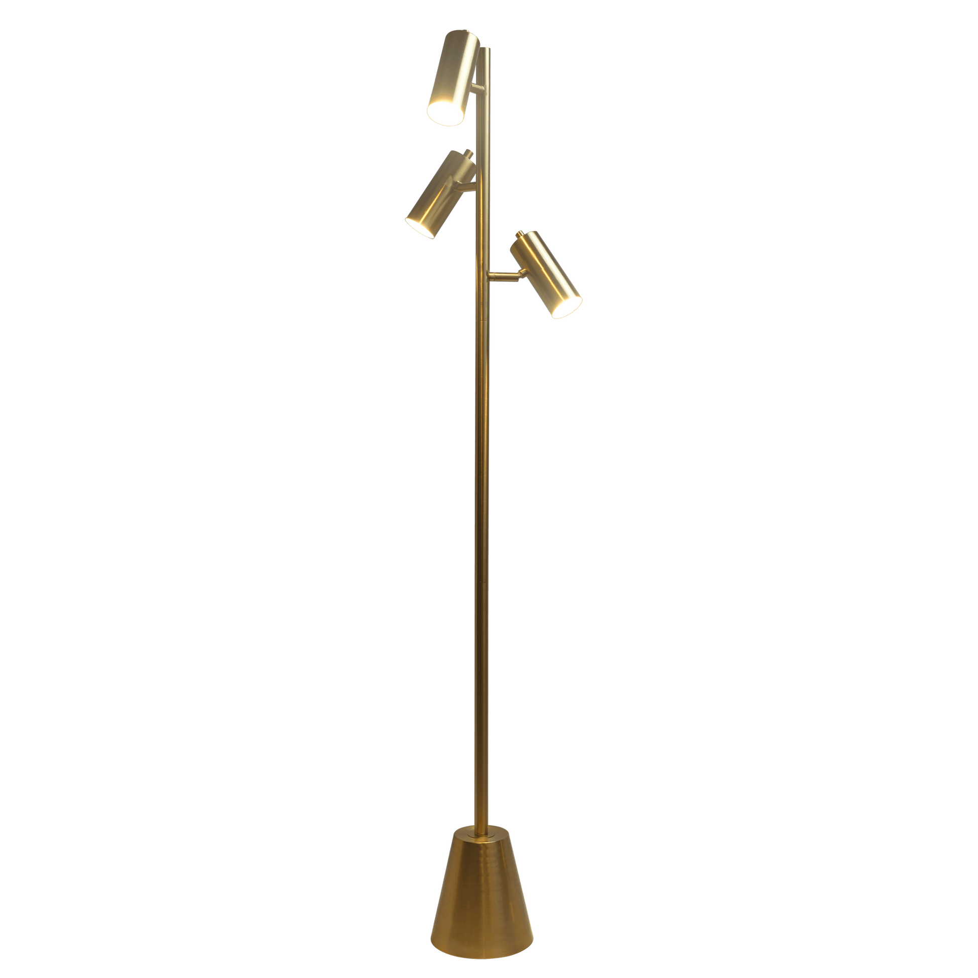 Lumina Brassed Gold Floor Lamp With Rotary Switch Triple Spots Metal Cone Base Gold Table&Floor Lamps Brass