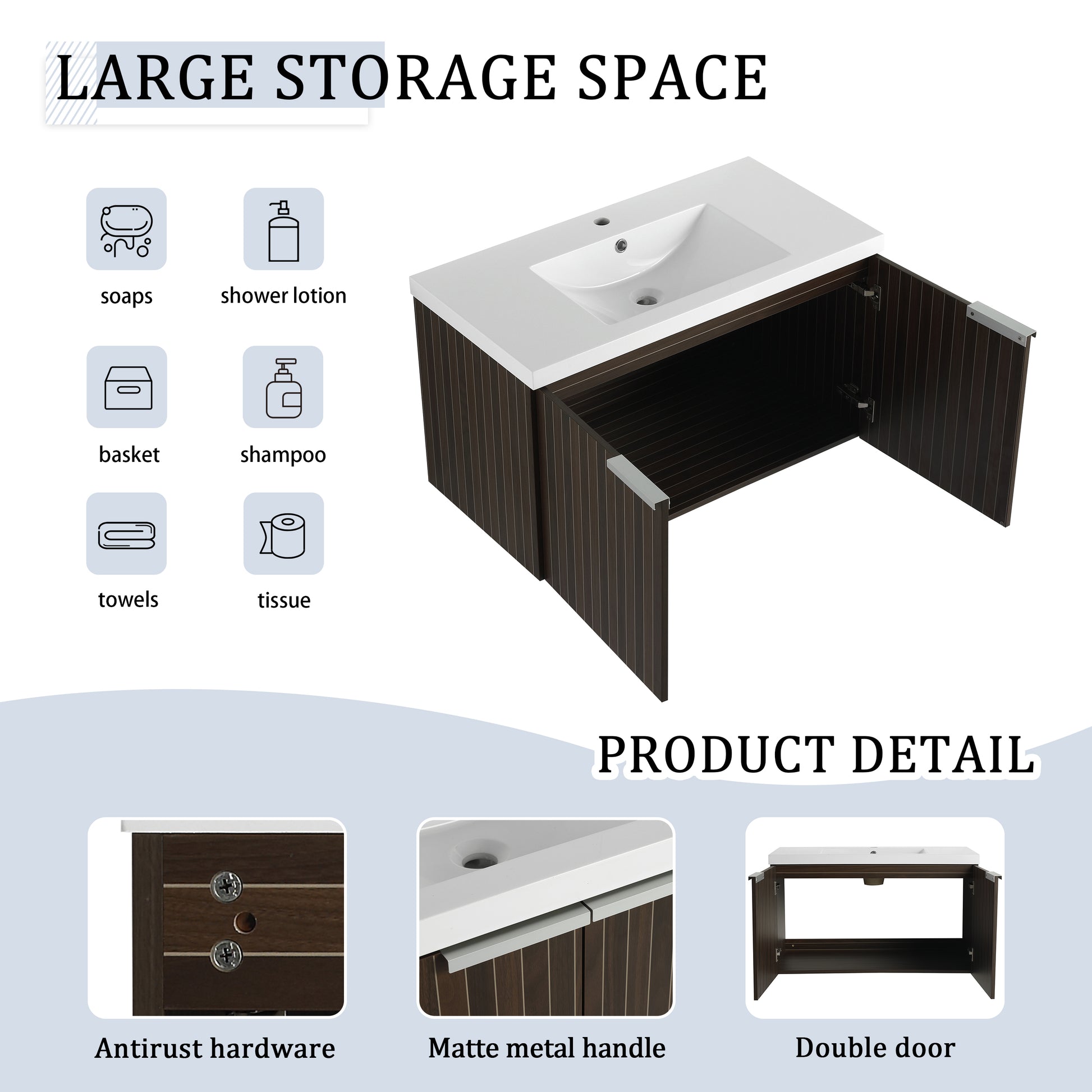 82 Inch Soft Close Doors Bathroom Vanity With Sink, A Small Storage Shelves, 36" And 12" Combination Cabinet, Kd Packing Silver Brown Stripe Bathroom Modern Plywood