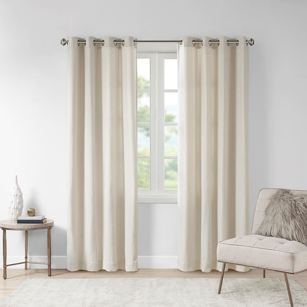 Solid Piece Dyed Grommet Top Curtain Panel Only 1 Pc Panel Natural Polyester