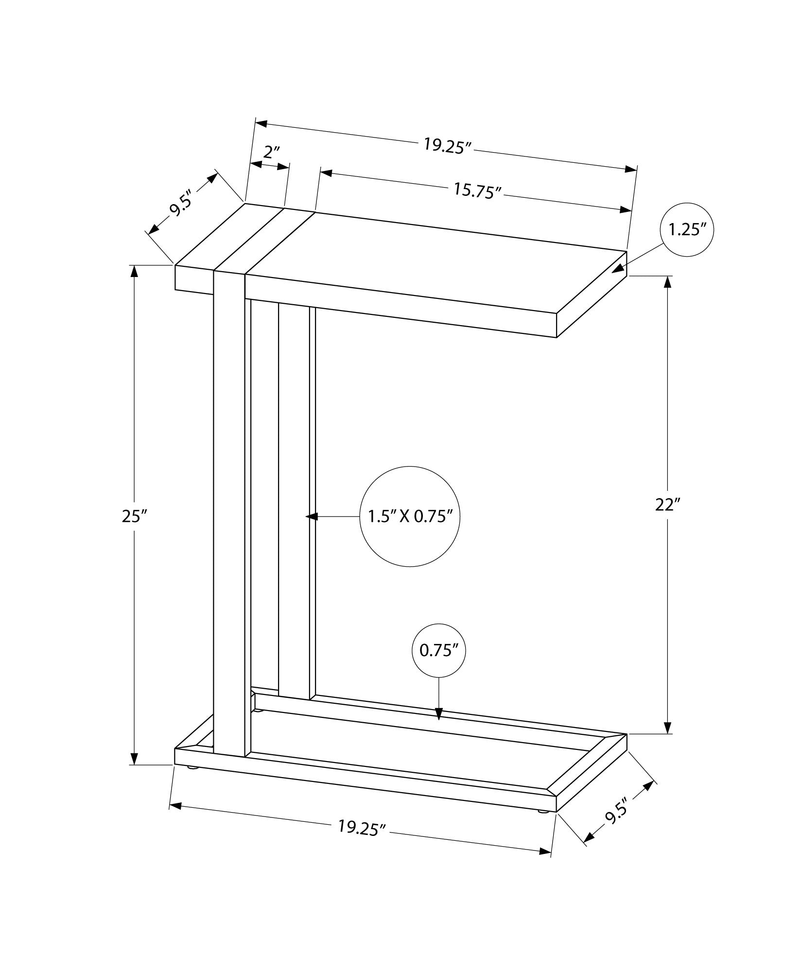 Accent Table, C Shaped, End, Side, Snack, Living Room, Bedroom, Grey Laminate, Black Metal, Contemporary, Modern Grey Mdf