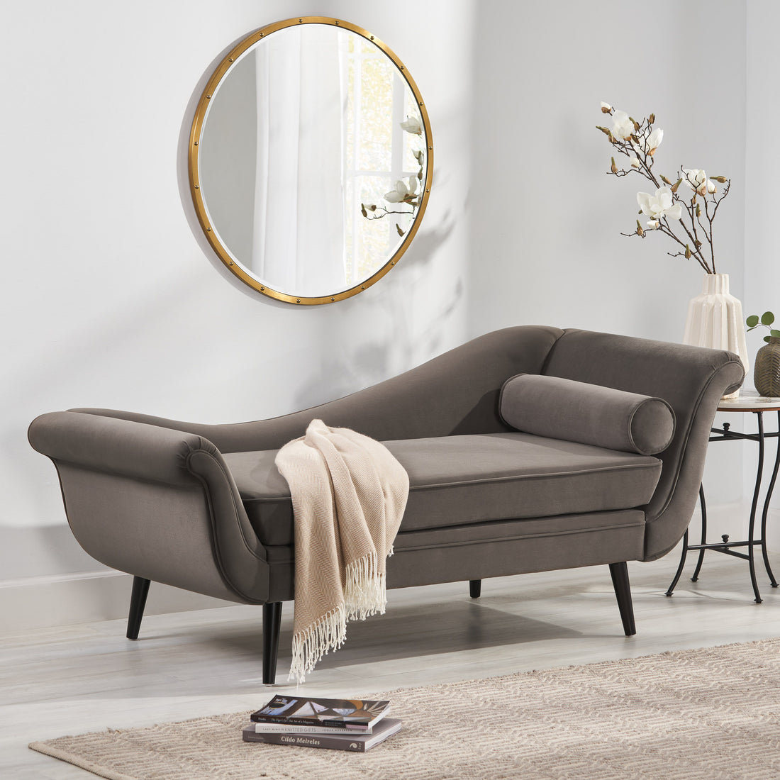 Chaise Lounge Taupe Velvet 2 Seat