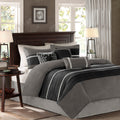 7 Pc Pieced Faux Suede Comforter Set Black Cal King California King Black Polyester