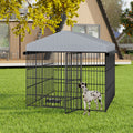 Large Dog Kennel Outdoor Pet Pens Dogs Run Enclosure Animal Hutch Metal Coop Fence With Roof Cover 6.6'L X 6.6'W X 6.4'H Black Gray Outdoor Kennel Modern,Sporty Xxl 91 Lbs Iron