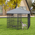 Large Dog Kennel Outdoor Pet Pens Dogs Run Enclosure Animal Hutch Metal Coop Fence With Roof Cover 6.6'L X 6.6'W X 6.4'H Black Silver Outdoor Kennel Xxl 91 Lbs Iron