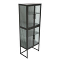 Stylish 4 Door Tempered Glass Cabinet With 4 Glass Doors Adjustable Shelves U Shaped Leg Anti Tip Dust Free Fluted Glass Kitchen Credenza Black Black Tempered Glass Sheet Metal Plastic