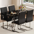 Table And Chair Set.A Rustic Industrial Rectangular Mdf Black Dining Table With Mdf Desktop And Electroplated Silver Metal Legs.Paried With 4 Chairs With Pu Cushion And Metal Legs. Black,Silver Seats 4 Mdf Metal