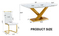 Table And Chair Set, The Table Is Equipped With A Marble Patterned Mdf Tabletop And Gold Table Legs.The Chair Is Equipped With Pu Synthetic Leather High Back Cushion And Gold Coated Metal Legs. Gold White Seats 4 Mdf Metal