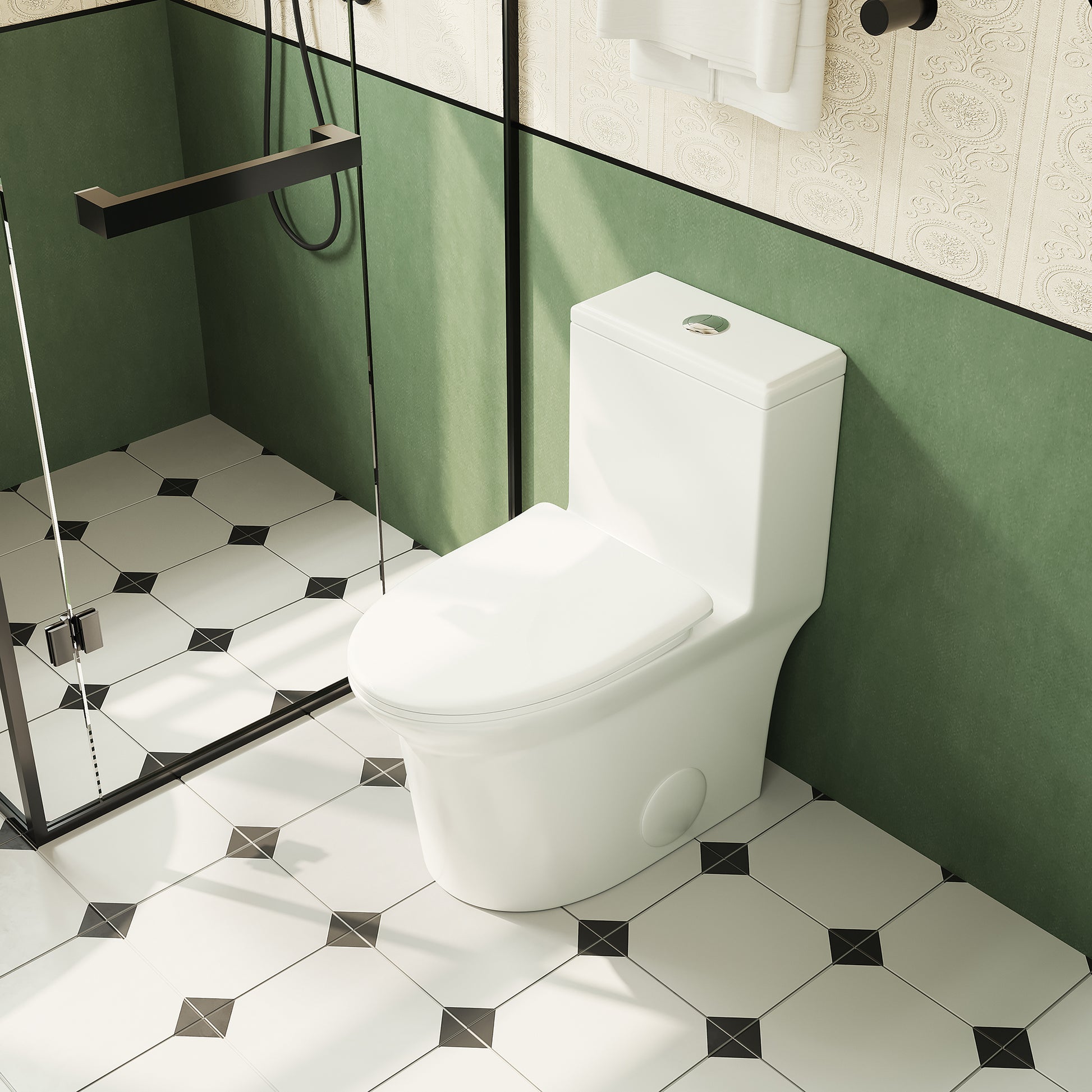 1.1 1.6 Gpf Elongated Comfort Height Super Quite Flushing Floor Mounted One Piece Toilet, Cupc Certified, Watersense Cetified, Ceramic, White Color, Soft Close Seat White Ceramic