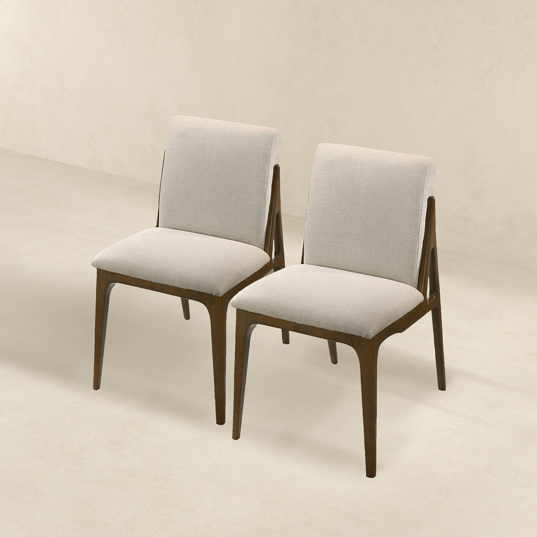 Grivelle Cream Fabric Dining Chair Set Of 2 Solid Brown,Cream Brown Dining Room Foam Wipe Clean Mid Century Modern Dining Chairs Engineered Hardwood 1 Foam Fabric,Solid Wood