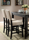 Antique Black Wooden 5Pc Counter Height Dining Set Table And 4X Chairs Beige Linen Like Fabric Cushions Trim Chairs Wood Dining Room Solid Wood Rectangular Dining Table With Chair Upholstered Chair Wood Beige Black Solid Back Seats 4 60 Inches