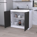 Oklahoma Utility Sink, Double Door Cabinet, Stainless Steel Countertop Multi Kitchen Modern Melamine Particle Board