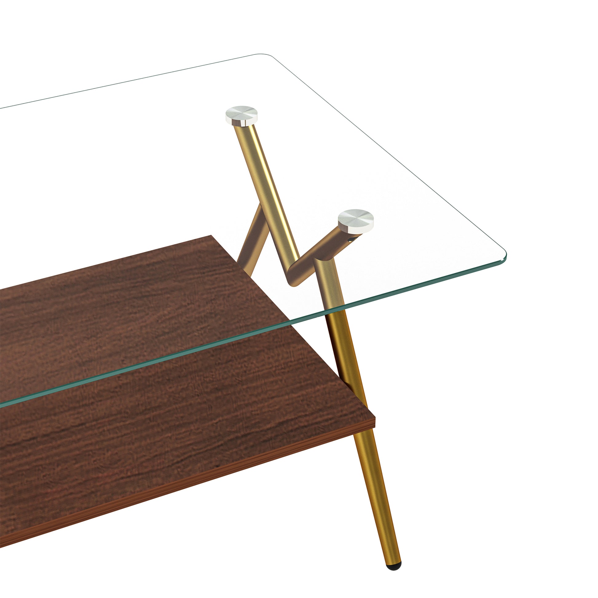 Rectangle Coffee Table With Tempered Glass Top And Golden Metal Legs, Modern Table For Living Roomtransparent Glass Transparent Tempered Glass
