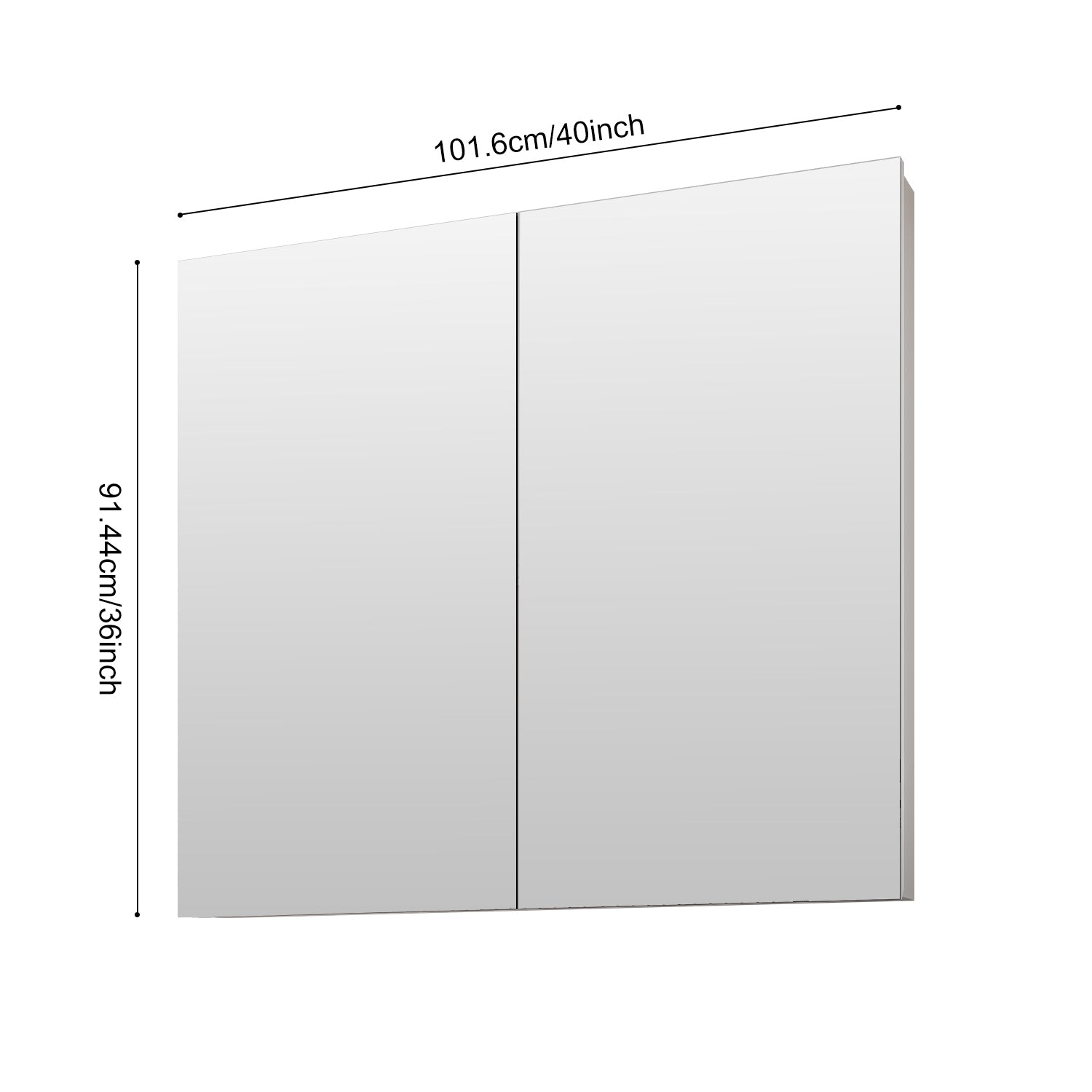 40'' W X 36'' H Surface Frameless Mirror Medicine Cabinet, Beveled Mirror Edges Bathroom Medicine Cabinet White Engineered Wood