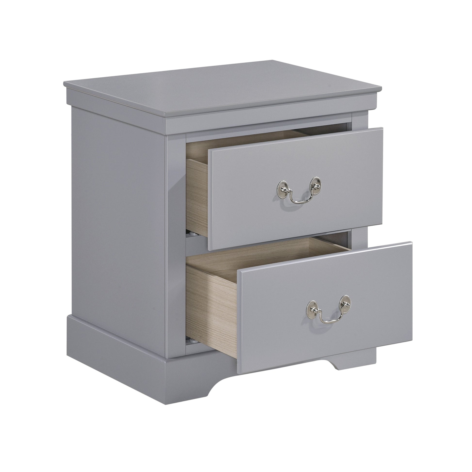 1Pc Classic Traditional 2 Drawers Nightstand Gray Finish Bedroom Furniture Wooden Bedside Table Cabinet Gray 2 Drawers Drawers Wood