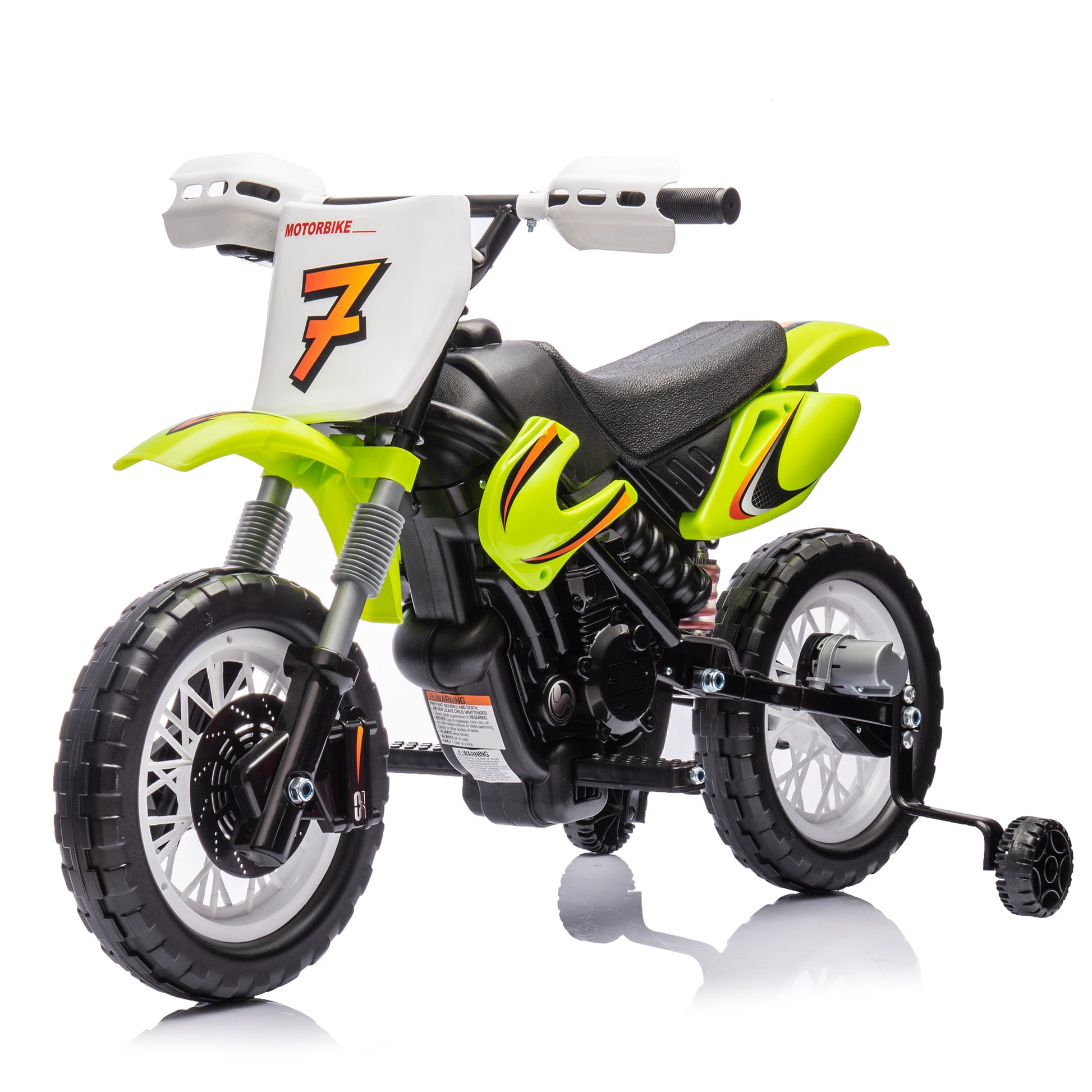 12V Kids Ride On Electric Toy Motorcycle,Rear Suspension,Twist Grip Throttle,Slow Start,Removable Training Wheels,Indie Music Box With Horn And Engine,Simulation Of Dirt Bike Modeling For Kids 3 8. Green 50 99 Lbs Polypropylene