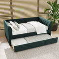 Twin Size Upholstered Velvet Tufted Daybed With Trundle, Green Box Spring Not Required Twin Green Wood Daybeds Velvet Solid Wood Mdf,Velvet