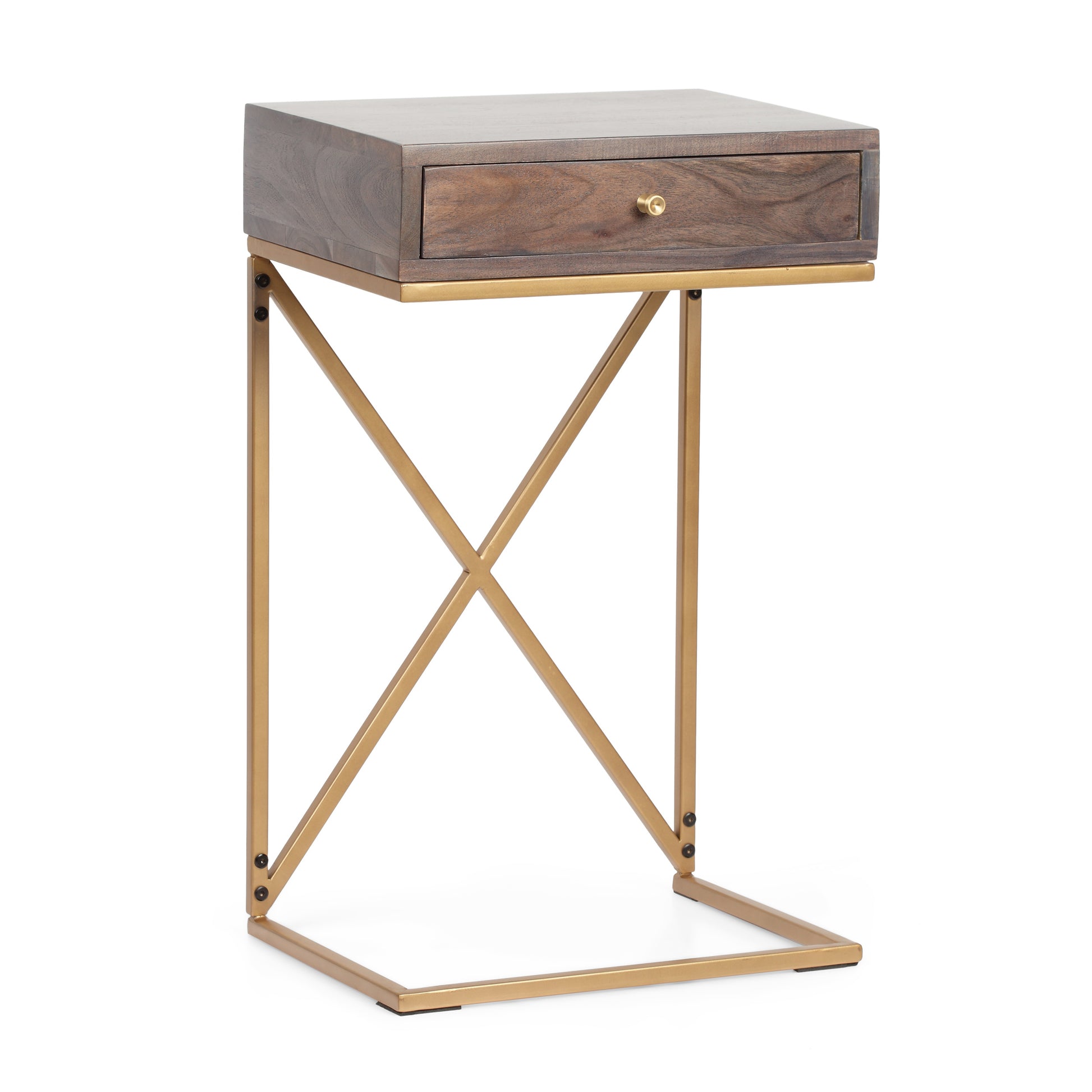 End Table K D With 1 Drawer Dark Brown Wood Metal