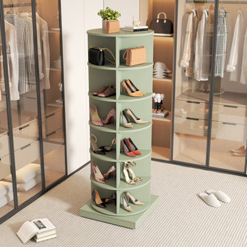 Green 360 Rotating Shoe Cabinet 6 Layers Round Green Primary Living Space American Design,American Traditional Melamine